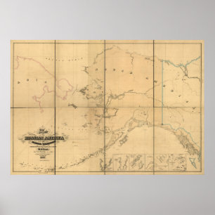 Poster 1867 Mapa da América Russa Território do Alasca