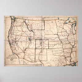 Pôster 1867 Mapa das rotas STAGECOACH e MAIL