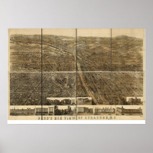 Poster 1868 Siracusa, mapa panorâmico da opinião de olh