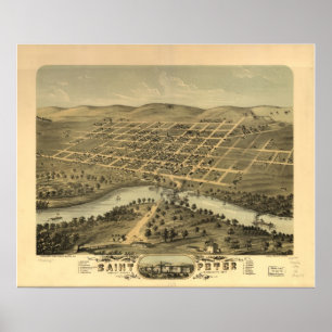 Pôster 1870 St Peter, mapa panorâmico da opinião de olh
