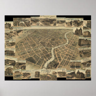 Pôster 1870's Chatham, mapa panorâmico do olho do pássa
