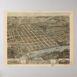 Pôster 1871 Knoxville, mapa panorâmico da opinião de ol