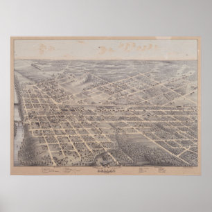 Pôster 1872 Dallas, mapa panorâmico da opinião de olho 