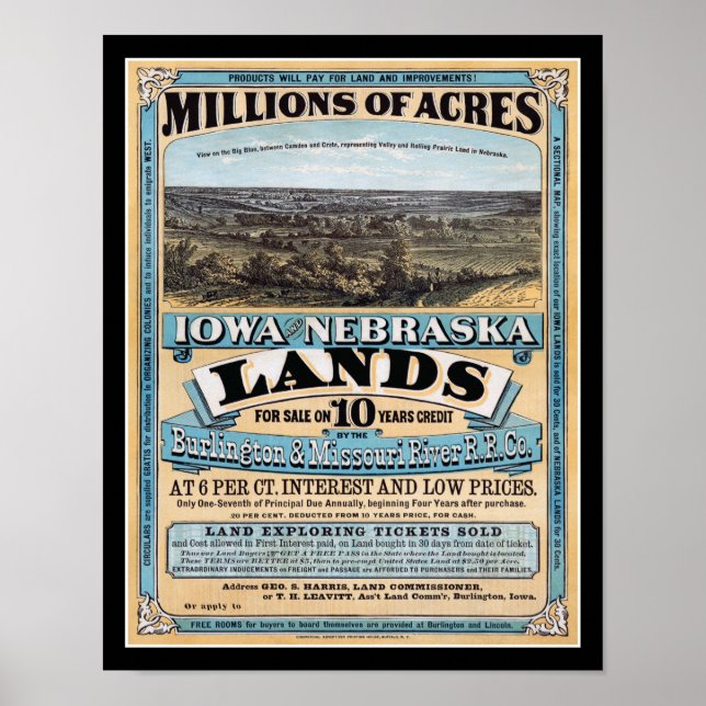 Poster 1872 Iowa Land Sale (Frente)