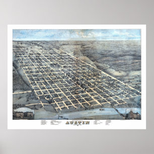 Poster 1873 Austin, mapa panorâmico da opinião de olho 