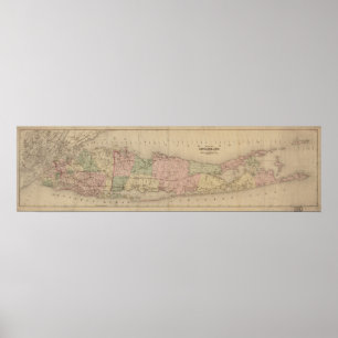 Pôster 1873 mapa de Long Island, New York