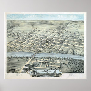 Pôster 1873 Waco, mapa panorâmico da opinião de olho de