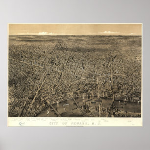 Pôster 1874 Newark, mapa panorâmico da opinião de olho