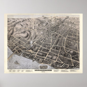 Pôster 1874 Poughkeepsie, mapa panorâmico da opinião de