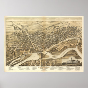 Pôster 1875 Brantford, mapa panorâmico do olho do pássa