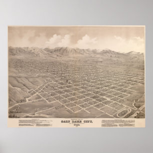 Pôster 1875 Salt Lake City, mapa panorâmico do olho do