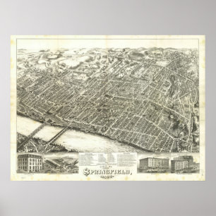 Poster 1875 Springfield, mapa panorâmico da opinião de