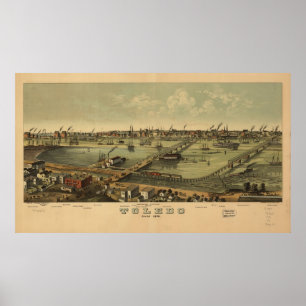 Pôster 1876 mapa panorâmico do olho dos pássaros de