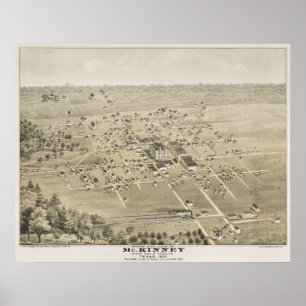 Pôster 1876 McKinney, mapa panorâmico da opinião de olh