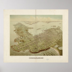 Poster 1878 Newport, mapa panorâmico da opinião de olho