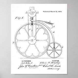 Pôster 1878 Vintage High Wheeler Bicycle Patent Art Impre