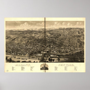 Pôster 1879 Albany, mapa panorâmico da opinião de olho