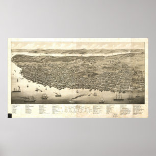 Poster 1879 mapa panorâmico do olho do pássaro de
