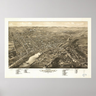 Poster 1880 Waukesha, WI Birds Eye Ver Mapa Panorâmico