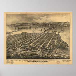 Pôster 1880's San Diego CA Birds Eye View Panoramic Map