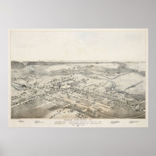 Pôster 1881 Novas Bronfels TX Aves Olhos Ver Mapa Panorâm (Frente)