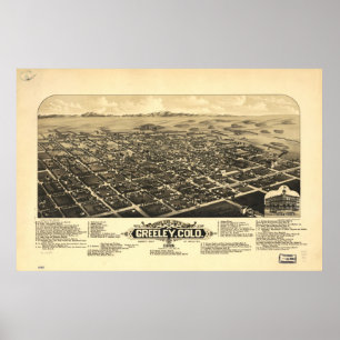 Poster 1882 Greeley, CO Birds Eye Ver Mapa Panorâmico