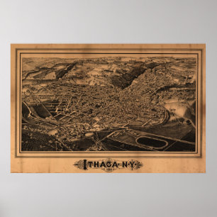 Pôster 1882 Ithaca, mapa panorâmico da opinião de olho 