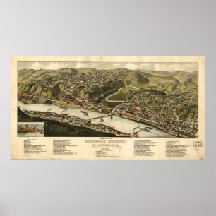 Pôster 1883 Brownsville, mapa panorâmico da opinião de