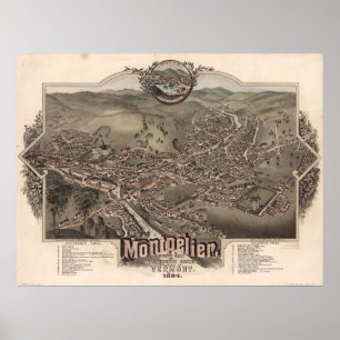 Pôster 1884 Montpelier, mapa panorâmico da opinião de