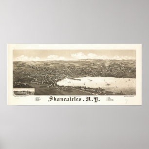 Pôster 1884 Skaneateles, mapa panorâmico da opinião de