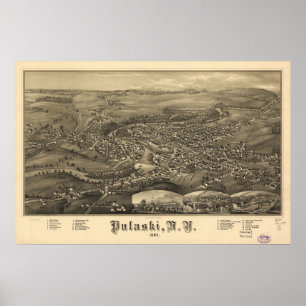 Pôster 1885 Pulaski, mapa panorâmico da opinião de olho
