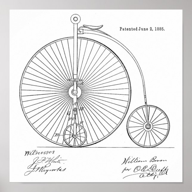 Poster 1885 Vintage High Wheeler Bicycle Patent Art Impre (Frente)