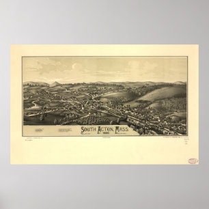 Poster 1886 Acton sul, mapa panorâmico da opinião de ol
