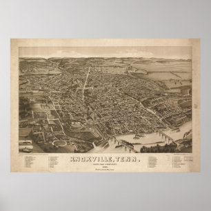 Pôster 1886 Knoxville, TN Birds Eye Ver Mapa Panorâmico
