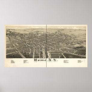 Pôster 1886 Roma, mapa panorâmico da opinião de olho de