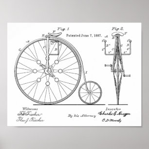 Pôster 1887 Vintage High Wheeler Bicycle Patent Art Impre