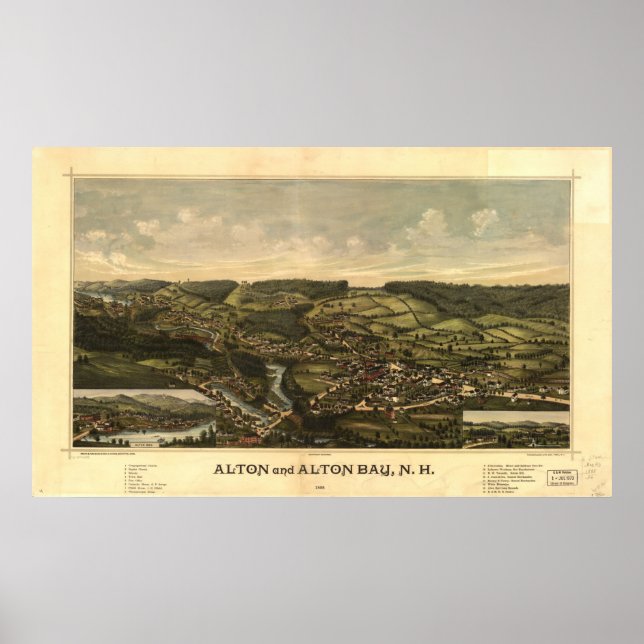 Pôster 1888 Alton & Alton Bay, NH Birds Eye Panoramic Map (Frente)
