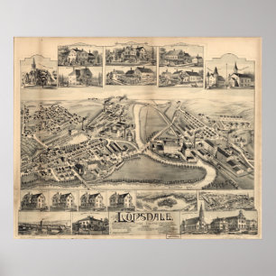 Poster 1888 Lonsdale, Lincoln, mapa panorâmico do olho