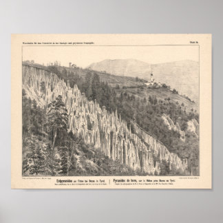 Poster 1889 Erdpyramiden am Ritten Vintage Arte do Tirol