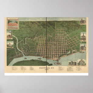 Pôster 1889 Paducah, mapa panorâmico da opinião de olho