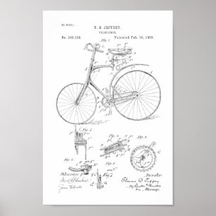 Pôster 1889 Vintage Bicycle Velocipede Patent Art Impress