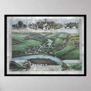 Poster 1890 Aerial Map Valley Forge PA Poste