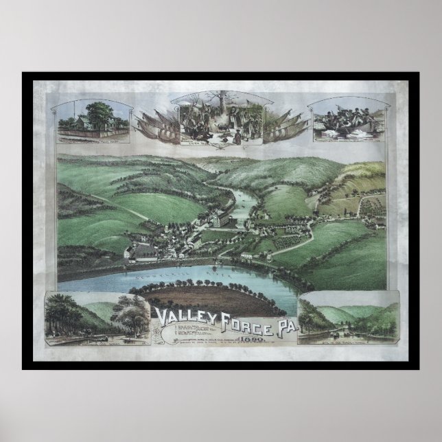Poster 1890 Aerial Map Valley Forge PA Poste (Frente)