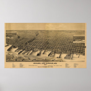 Pôster 1890 Ashland, mapa panorâmico da opinião de olho