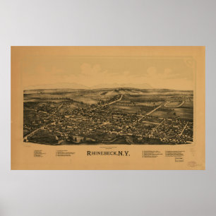 Poster 1890 Rhinebeck, mapa panorâmico da opinião de ol