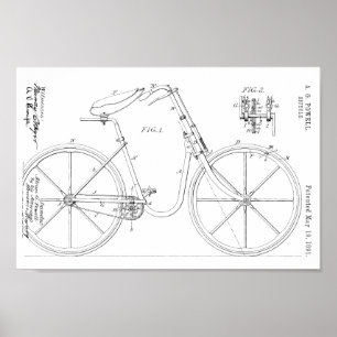 Poster 1891 Bicycle Patent Art Drawing Print