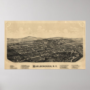 Poster 1891 Marlborough, mapa panorâmico da opinião de
