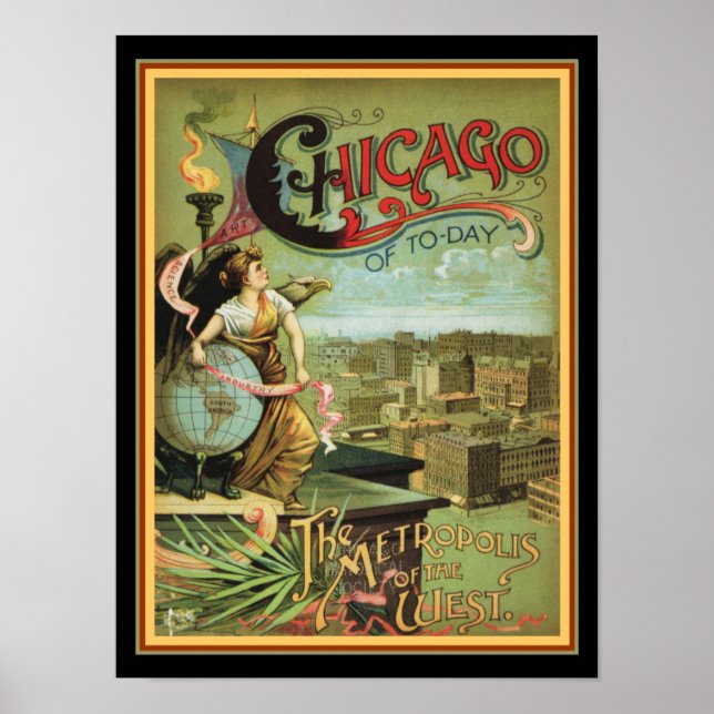 Poster 1893 Chicago "Metropolis of the West" 12 x 16 (Frente)
