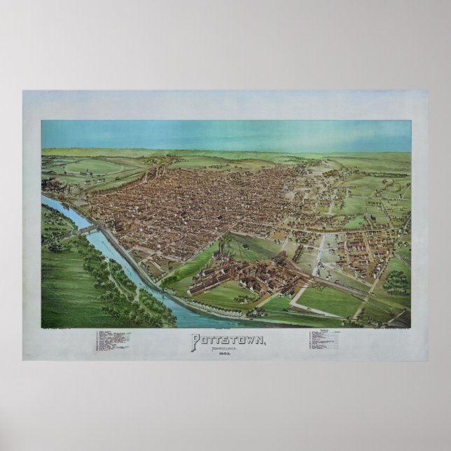 Poster 1893 Panoramic Map Pottstown PA Pennsylvania (Frente)