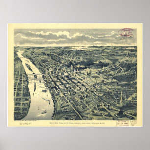 Poster 1893 Saint Paul, mapa panorâmico da opinião de